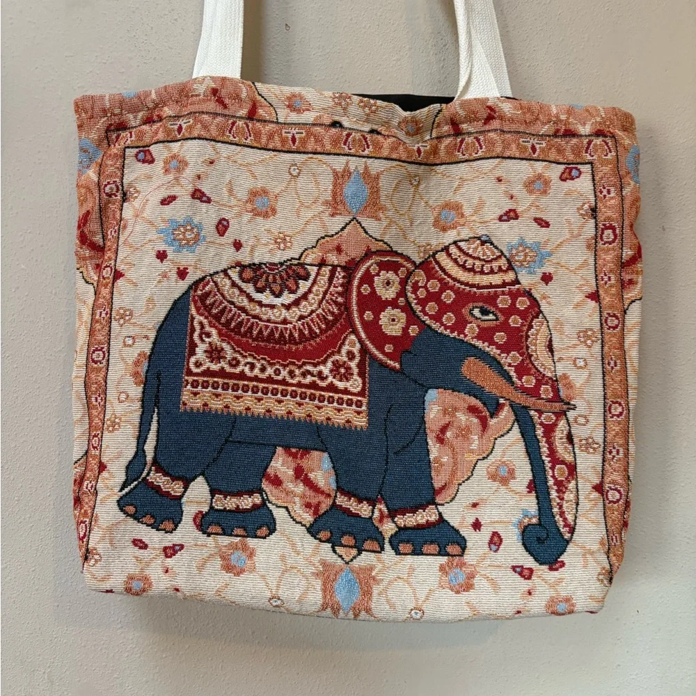 Elephant Tapestry Tote Bag Boho Y2K Indie Festival - Picture 5 of 5